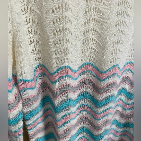 Vintage 80s Pastel Open Knit Feminine Sweater Sz M L - Picture 3 of 8